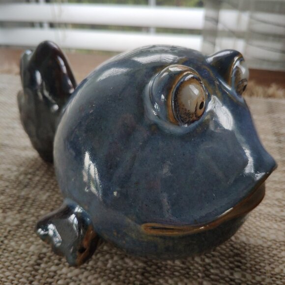 Art Pottery Figurines Set of 3, VTG Whimsical Spherical Fish Frog 6.75" - Picture 11 of 15